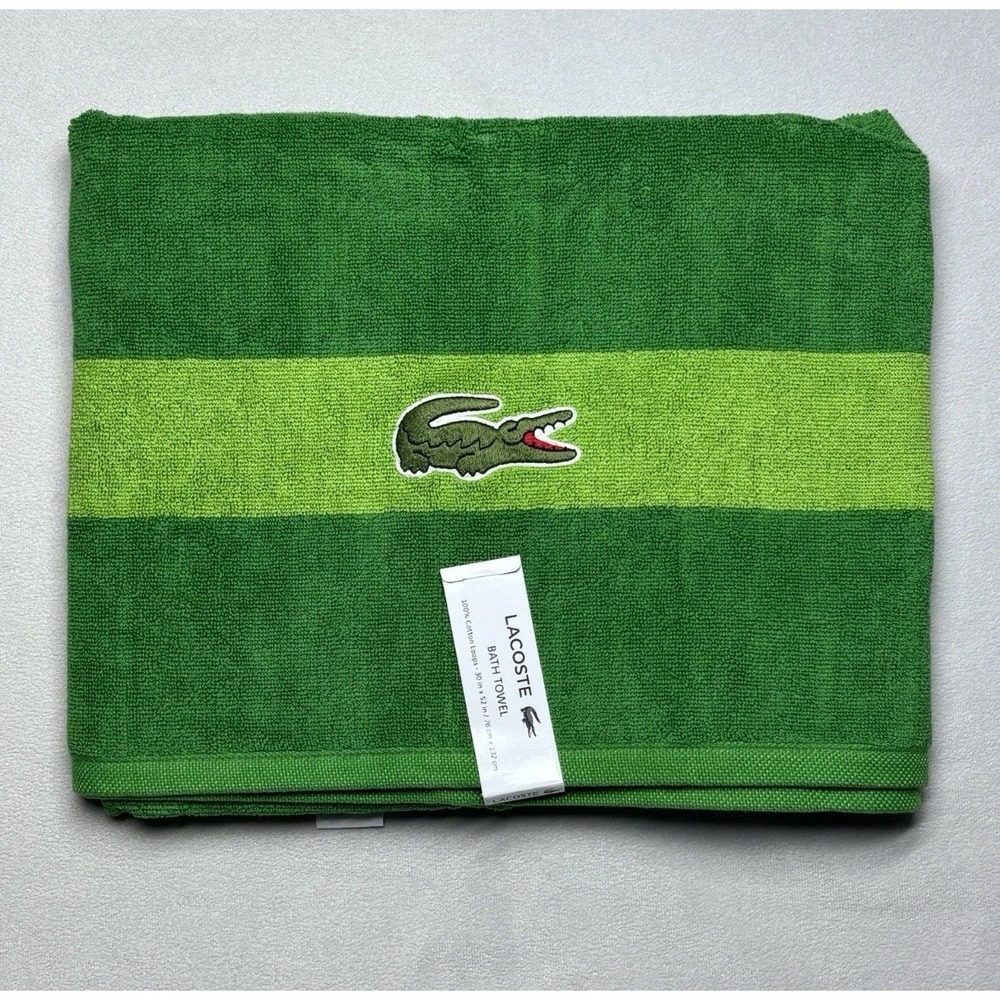 Lacoste Bath Towel Green 100% Cotton 30" x 52"‎ Big Crocodile Logo NWT